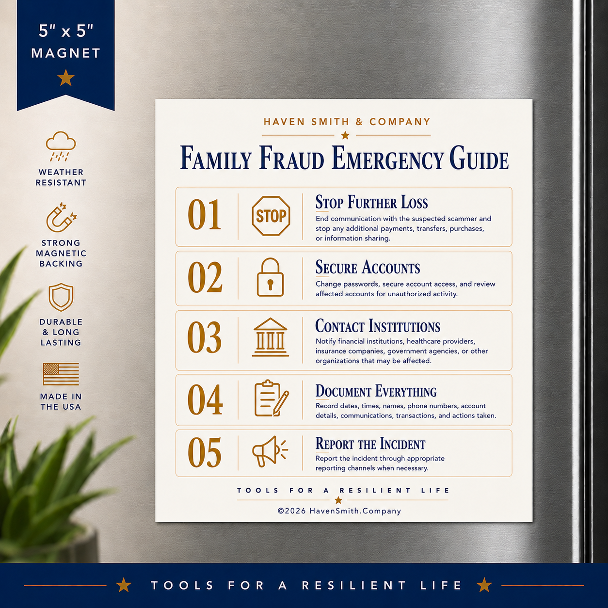 Family Fraud Emergency Guide 5"x5" Magnet