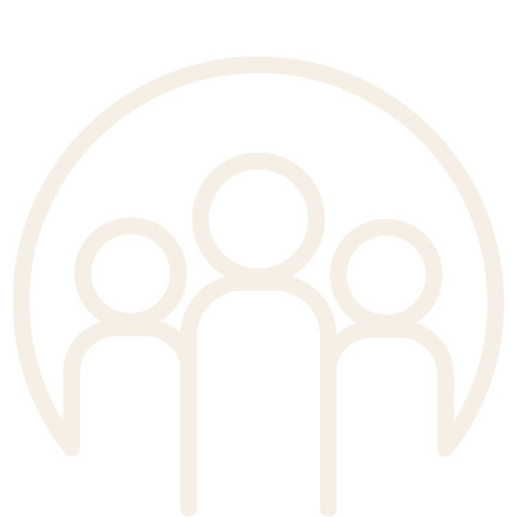 Icon of three people inside a circle, representing a group or community.