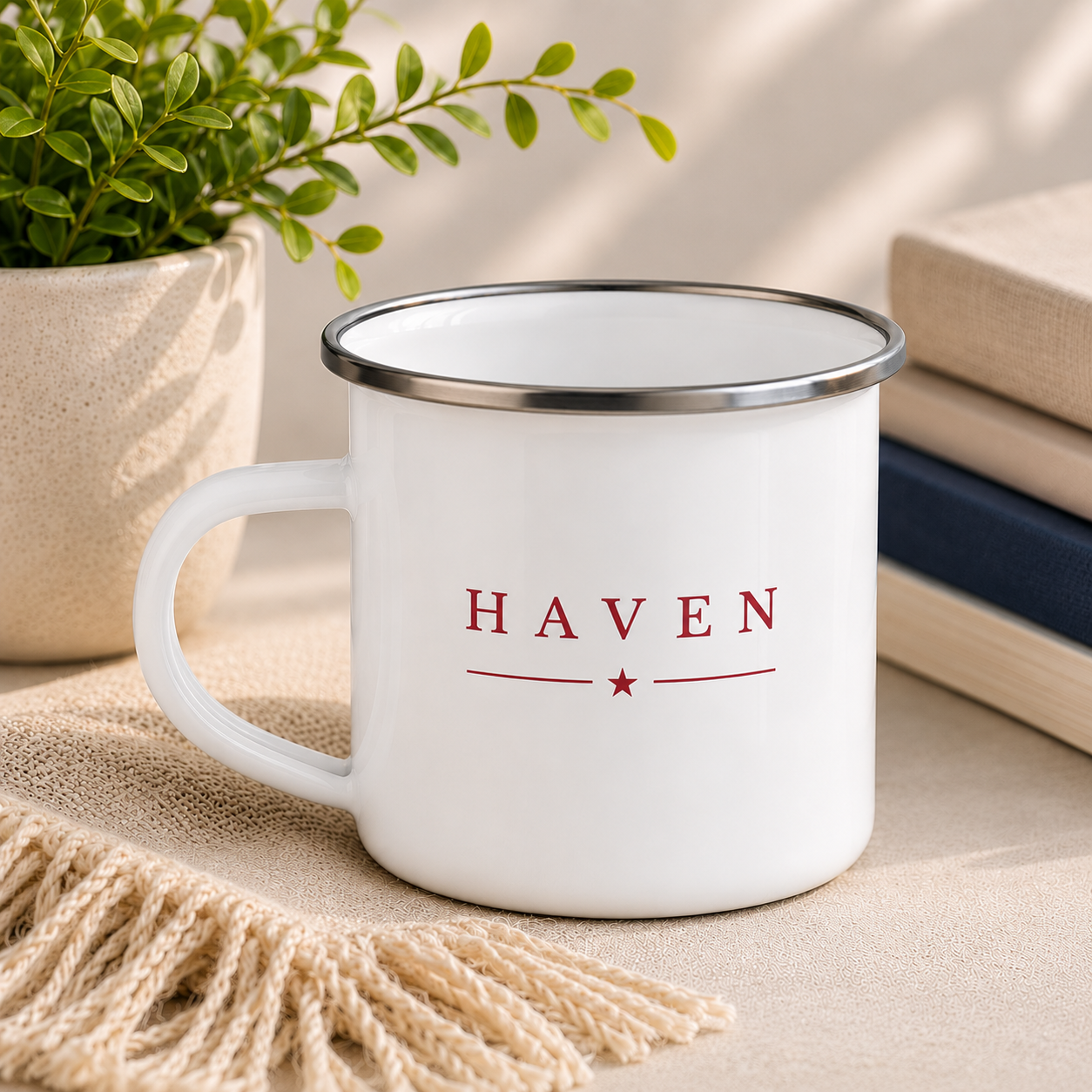HAVEN™ Red on White Enamel Mug