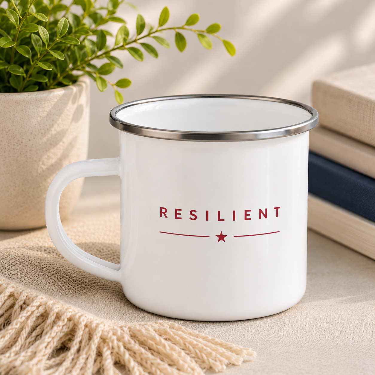 RESILIENT™ Red on White Enamel Mug