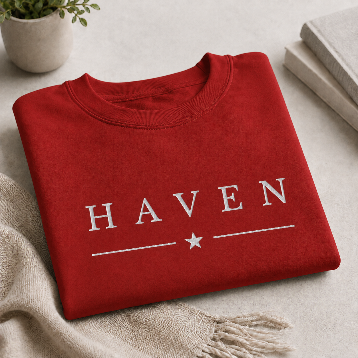 HAVEN™ White Embroidery on Red Sweatshirt
