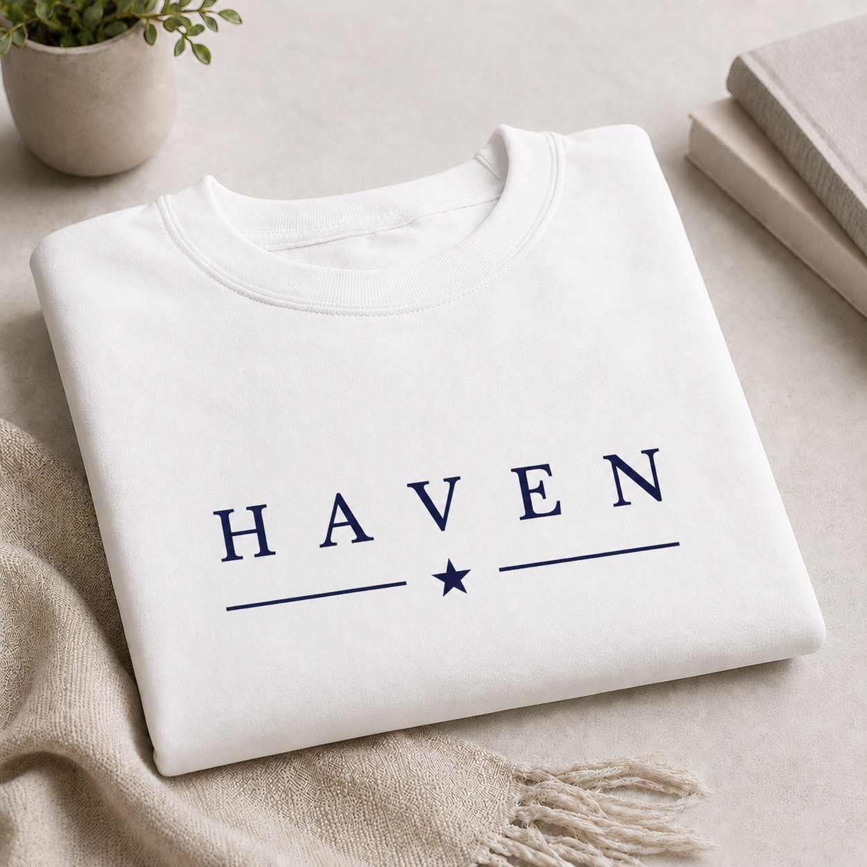 HAVEN™ Navy Embroidery on White Sweatshirt