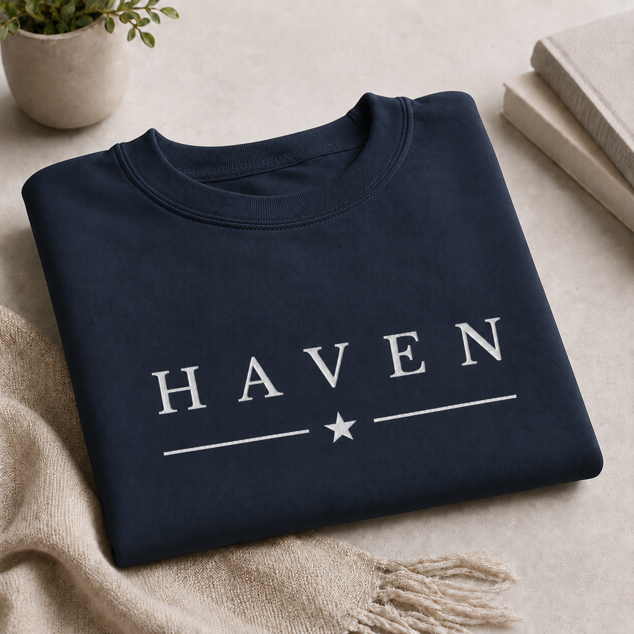 HAVEN™ White Embroidery on Navy Sweatshirt
