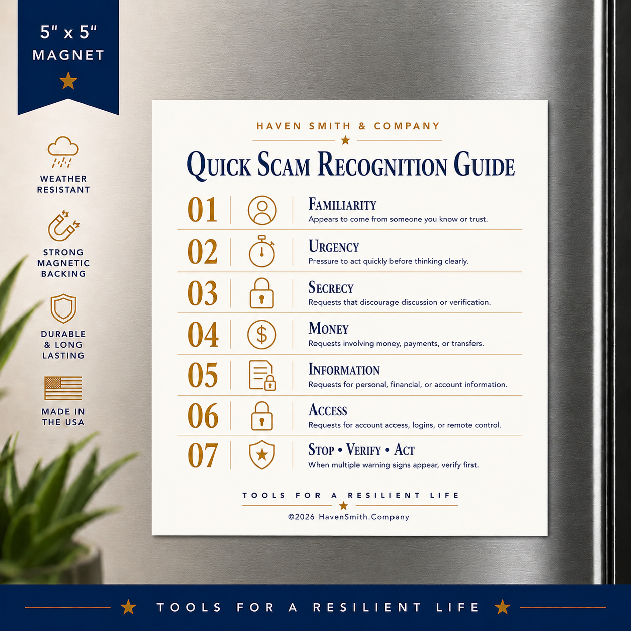 Quick Scam Recognition Guide 5"x5" Magnet