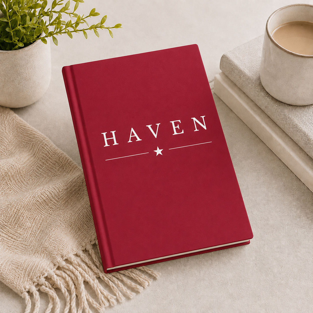 HAVEN™ White on Red Hardcover Journal