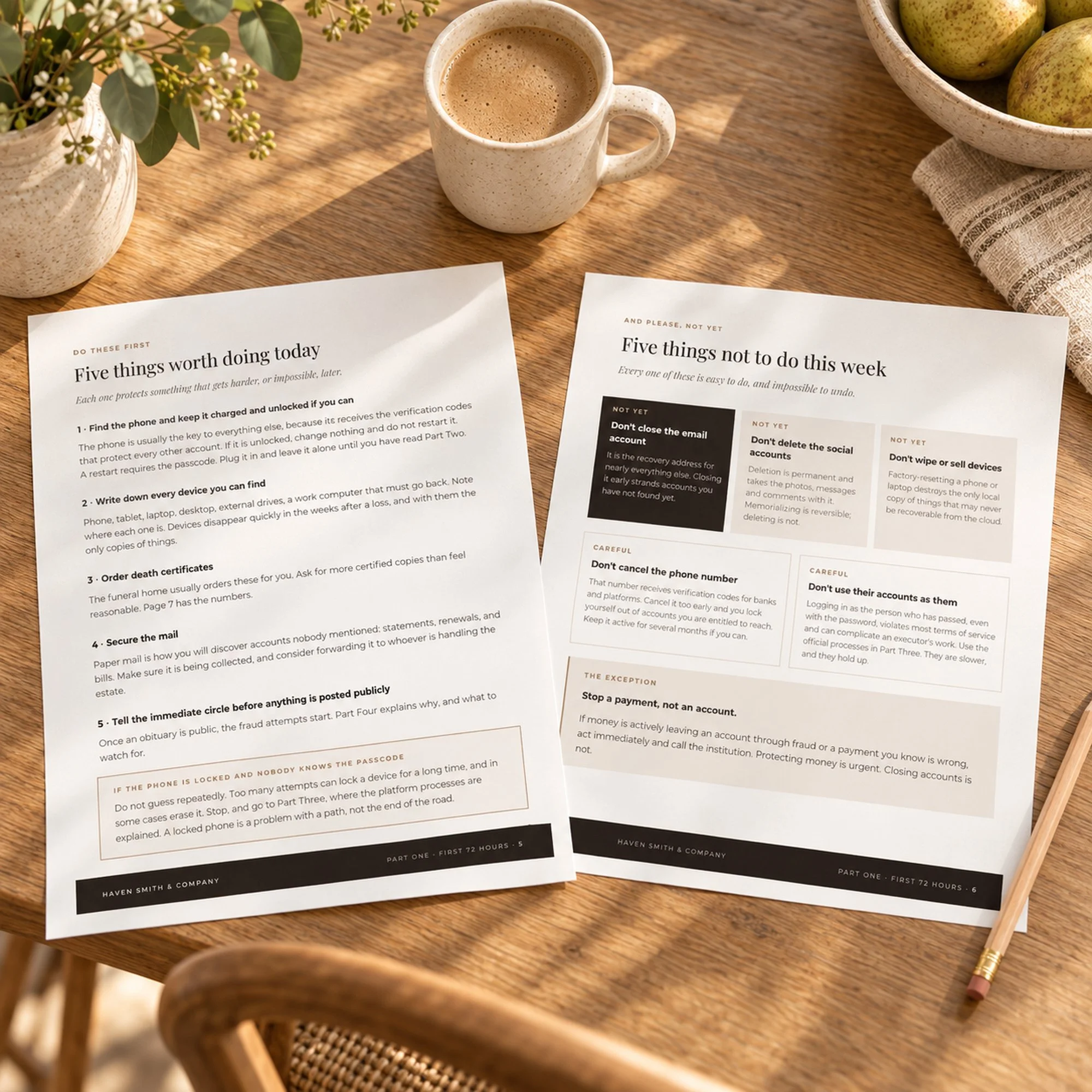3 Printed pages from After Your Loved One Passes, laid out on a table.jpg