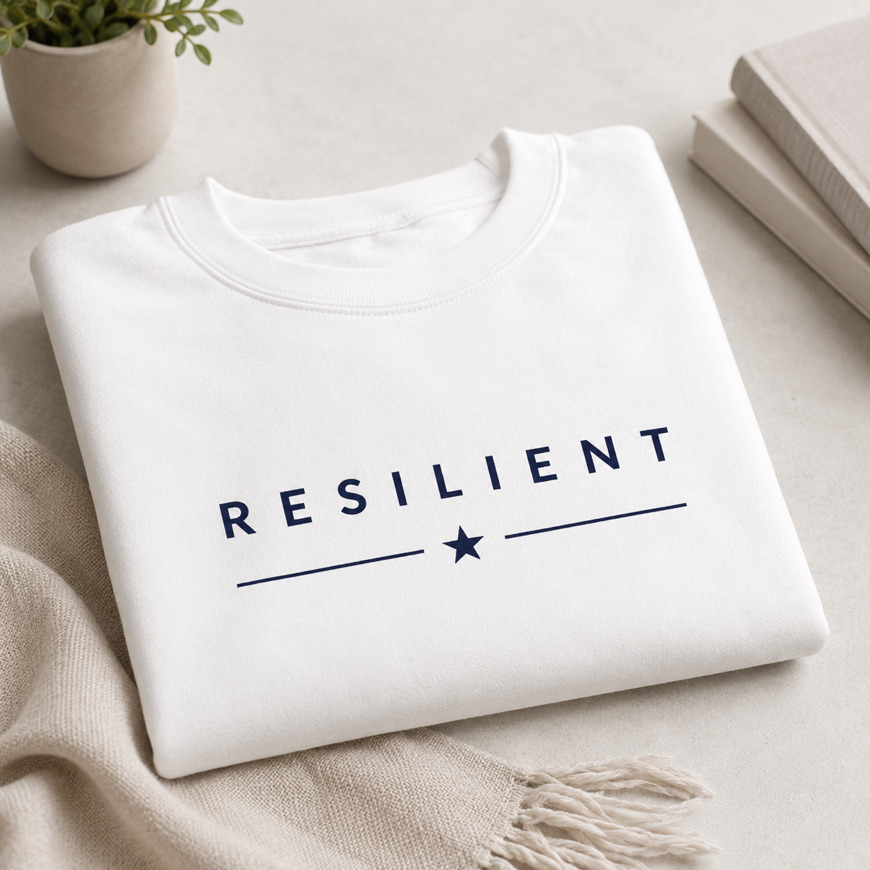 RESILIENT™ Navy Embroidery on White Sweatshirt