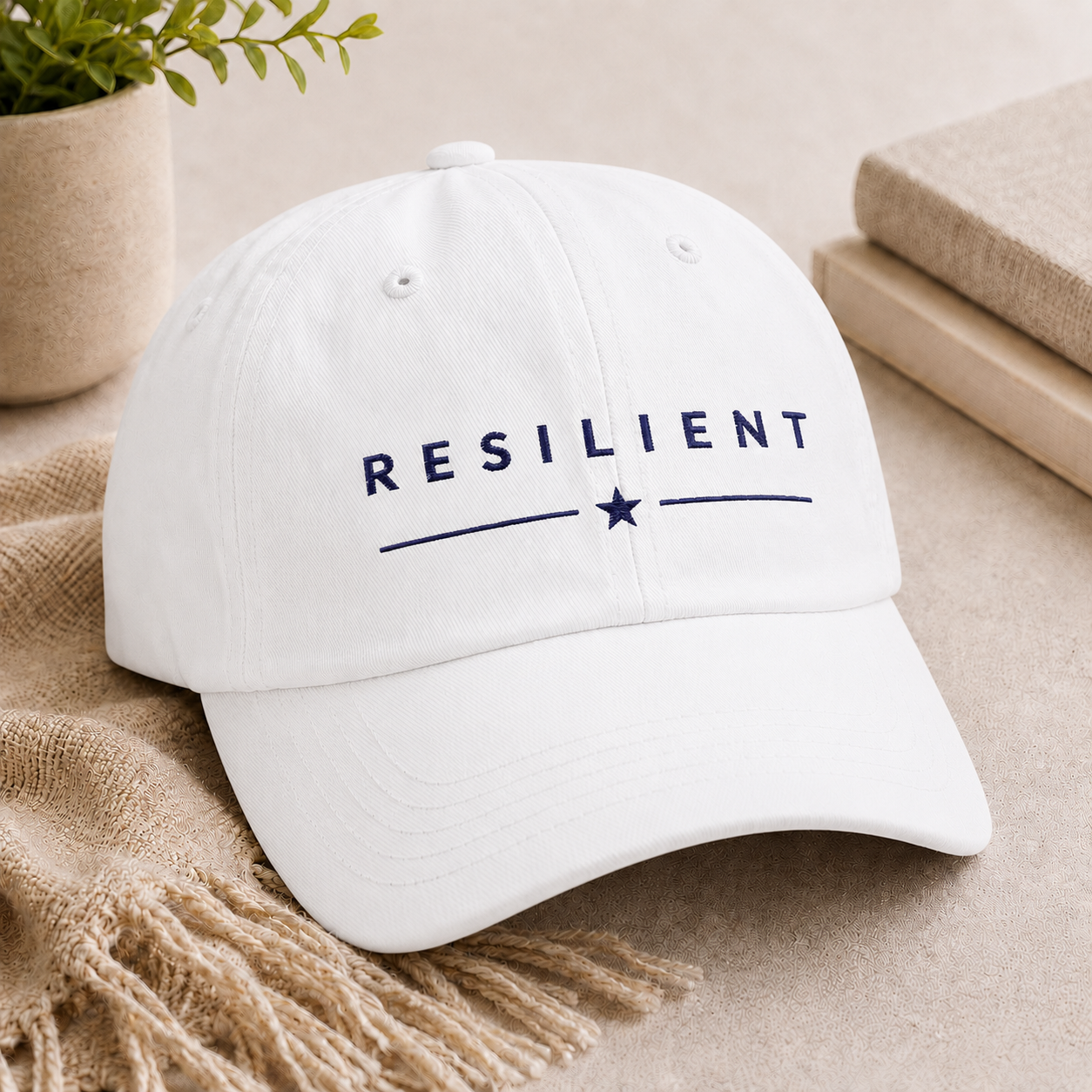 RESILIENT™ Navy Embroidery on White Baseball Cap
