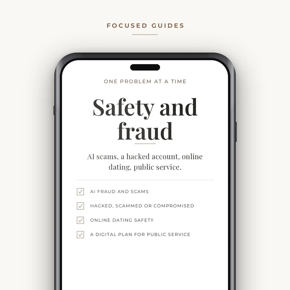 The Safety and fraud guides listed on a phone screen.