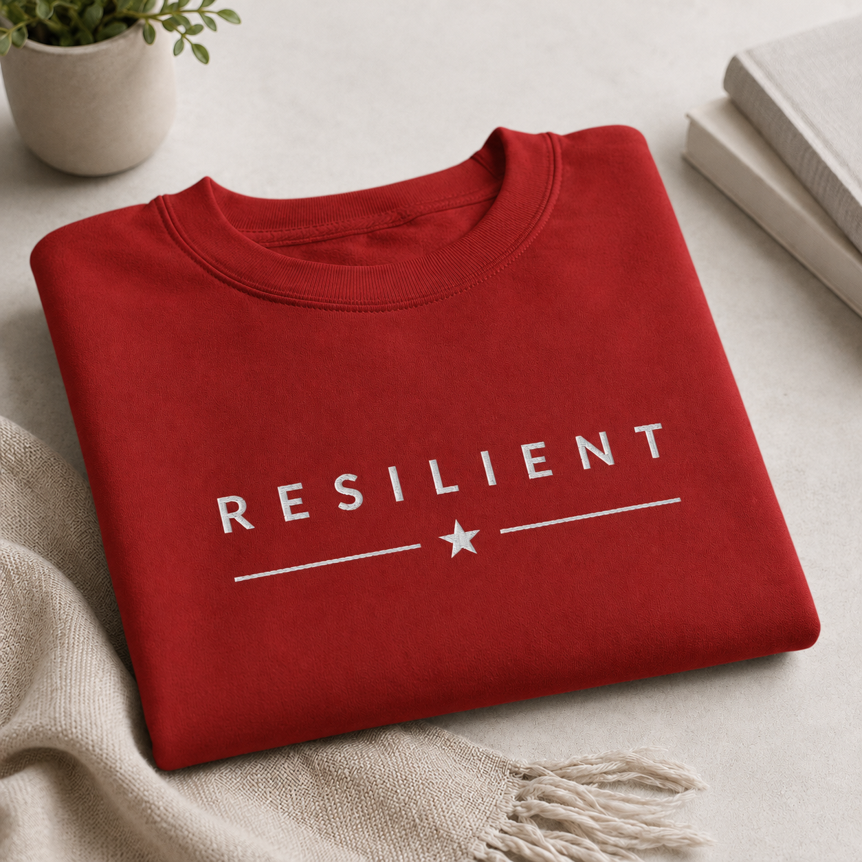 RESILIENT™ White Embroidery on Red Sweatshirt