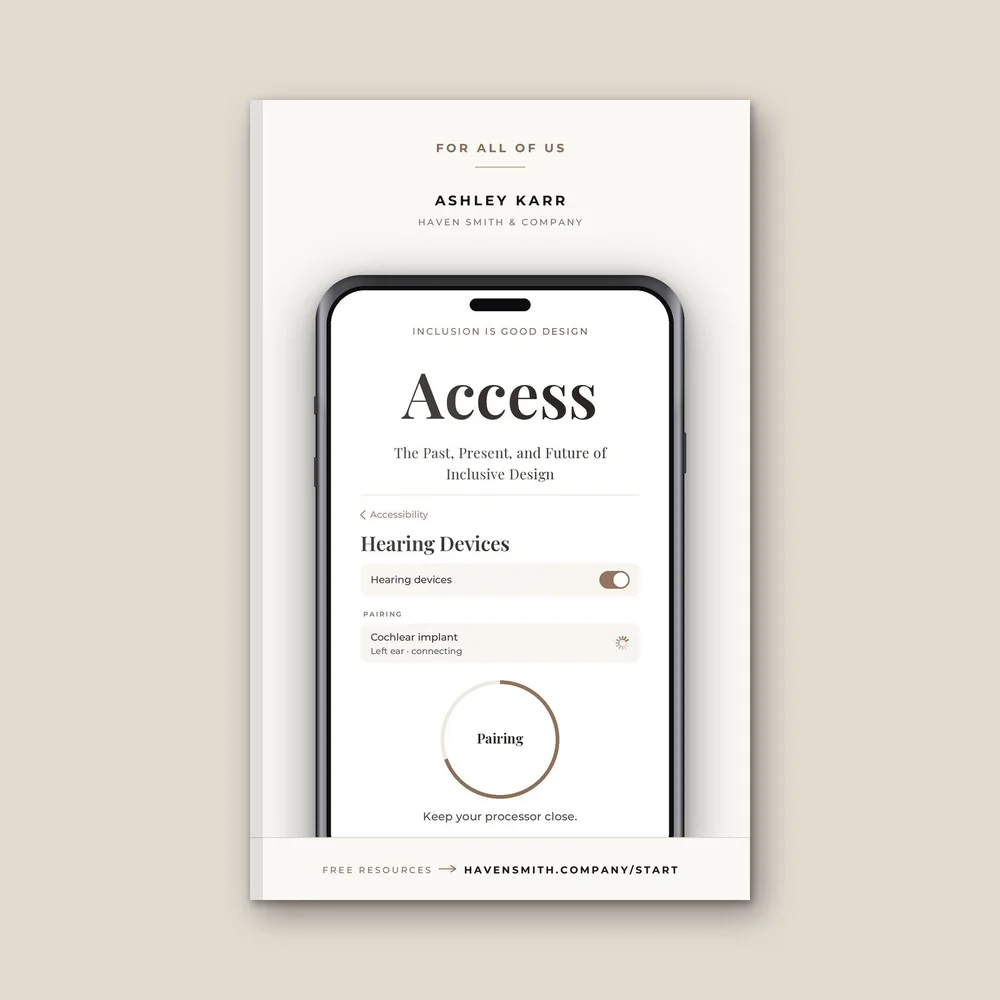 The cover of Access by Ashley Karr, with a phone pairing a cochlear implant in its hearing device settings.