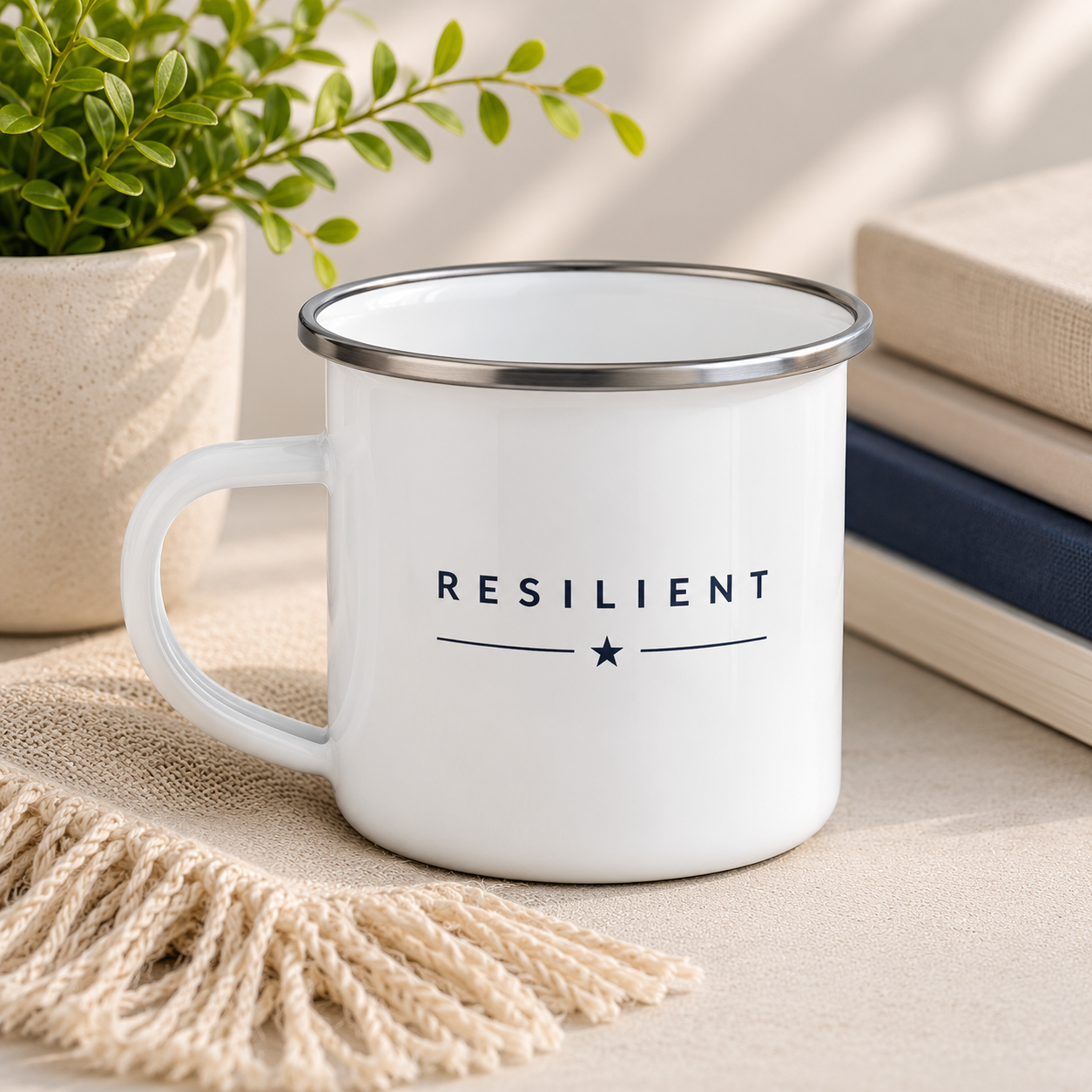 RESILIENT™ Navy on White Enamel Mug