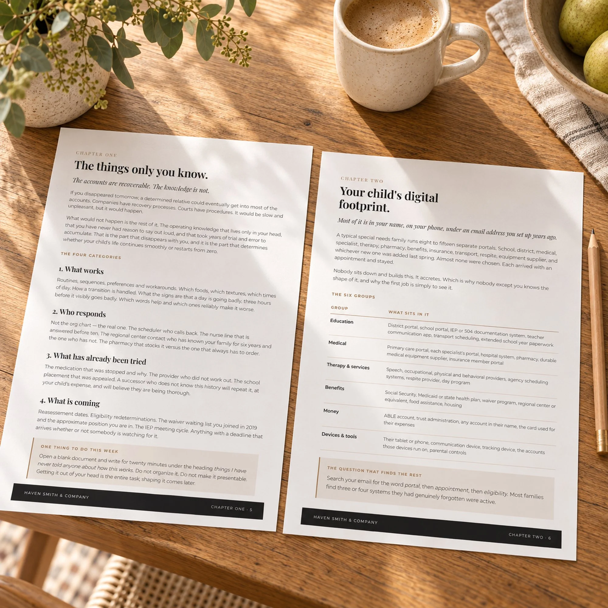 3 Printed pages from A Digital Plan for Your Special Needs Child, laid out on a table.jpg