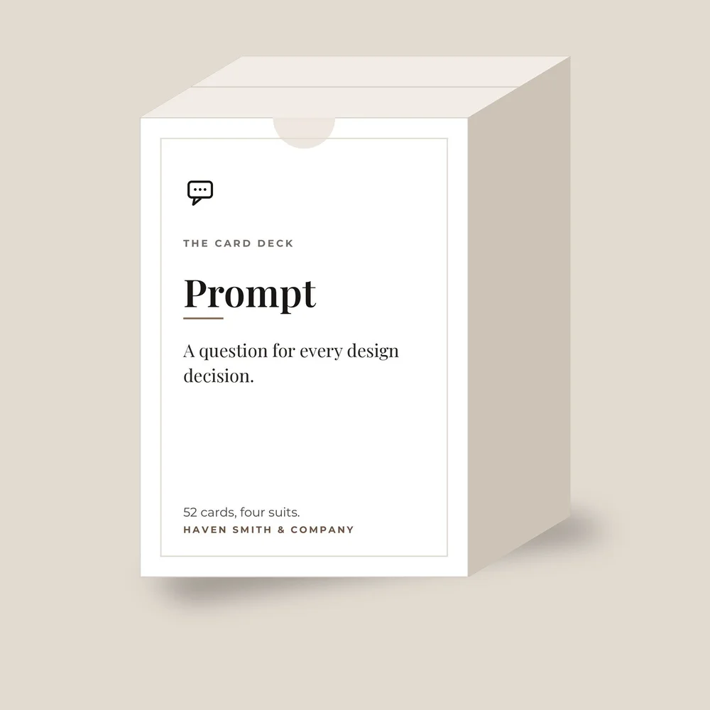 The Prompt card deck in its tuck box.