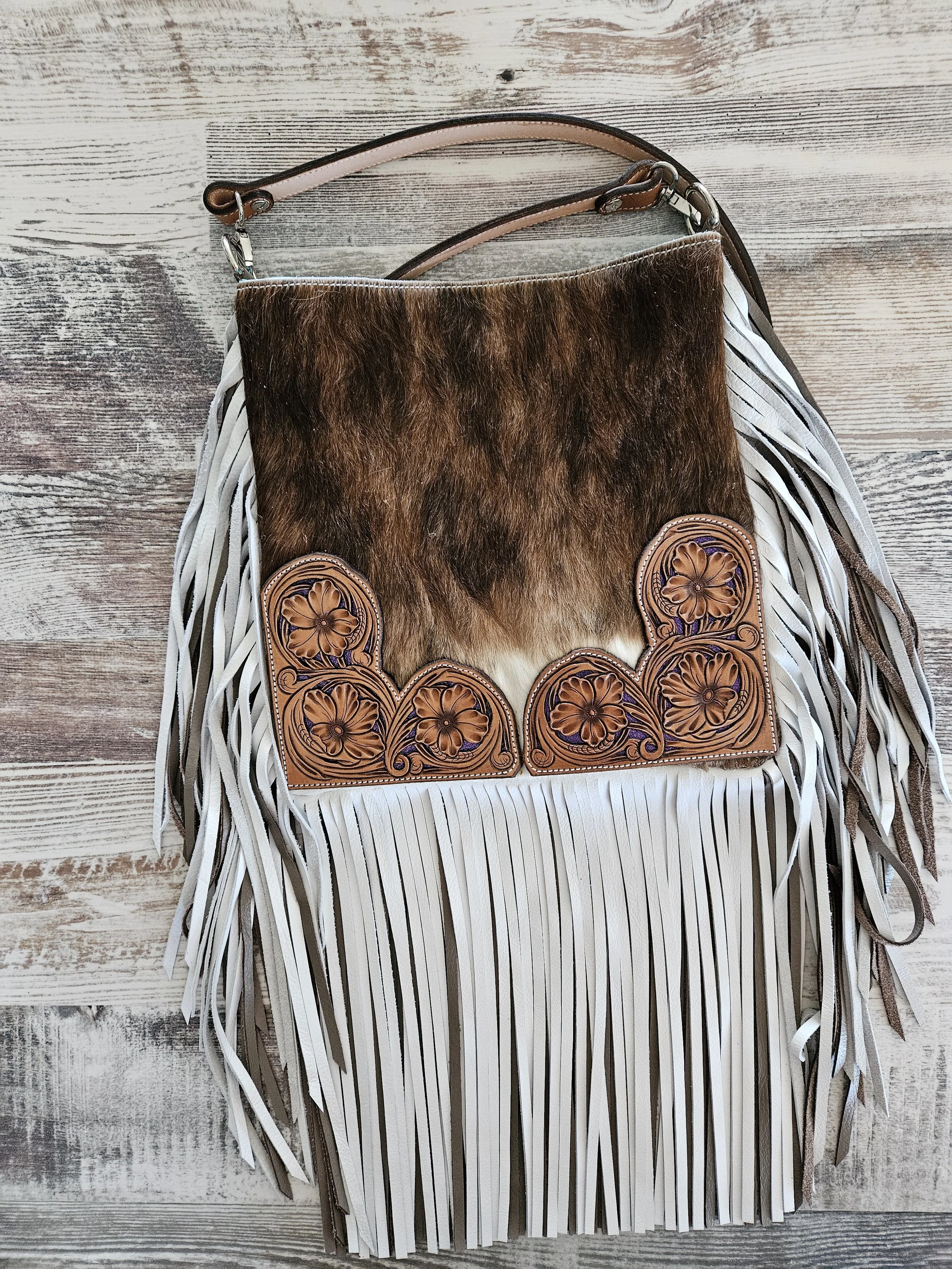 12x12 Purple and Cowhide Crossbody Purse