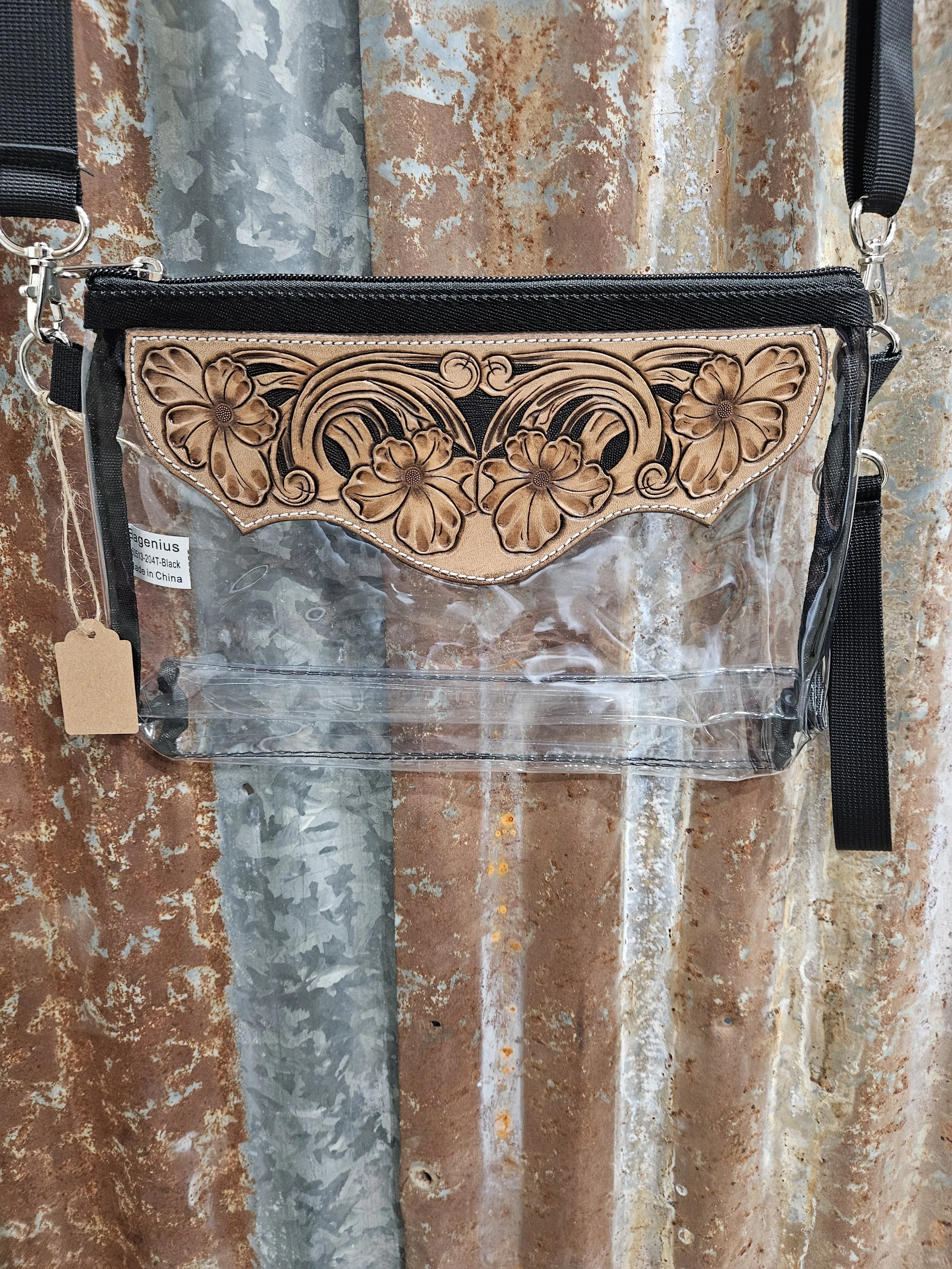 Natural and Black Clear Purse