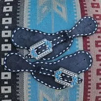 Black Roughout Buckstitch Spur Straps