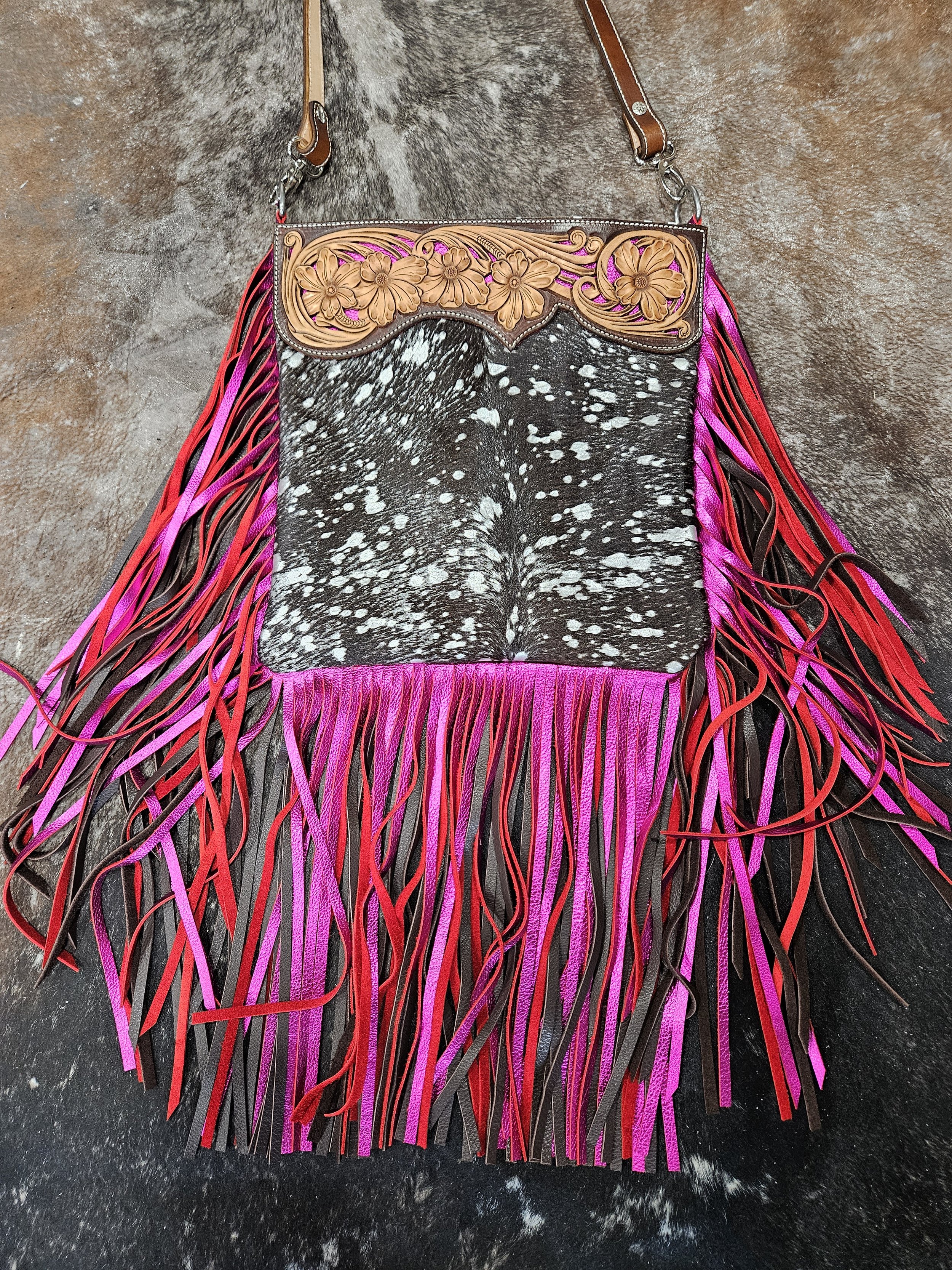 12x12 Pink and Cowhide Crossbody