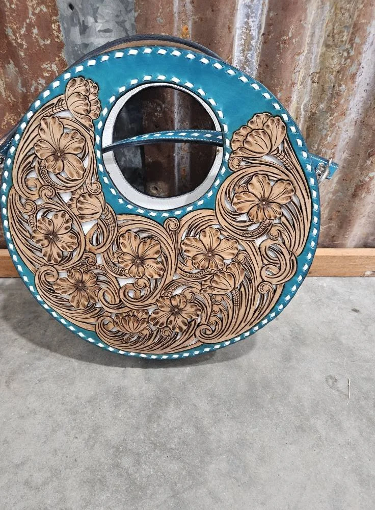 Turquoise Buckstitch Round Purse
