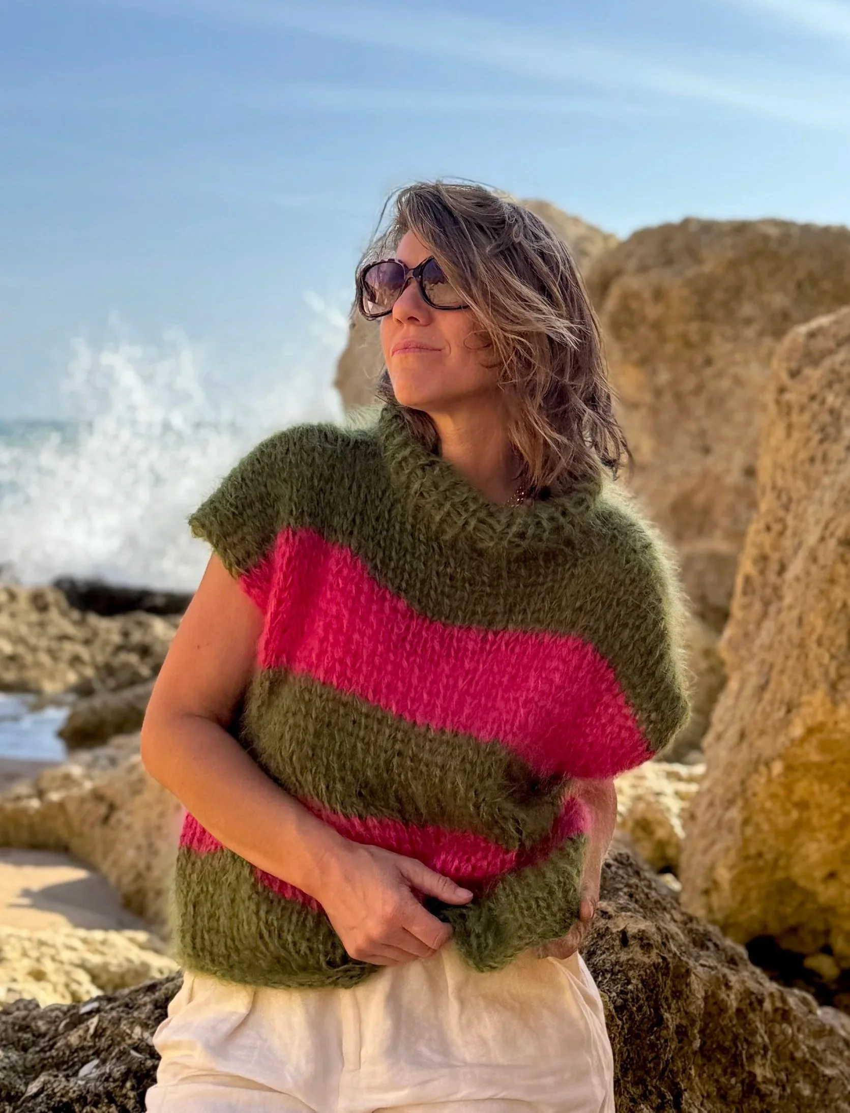 Mohair Spencer Olive - Hot pink