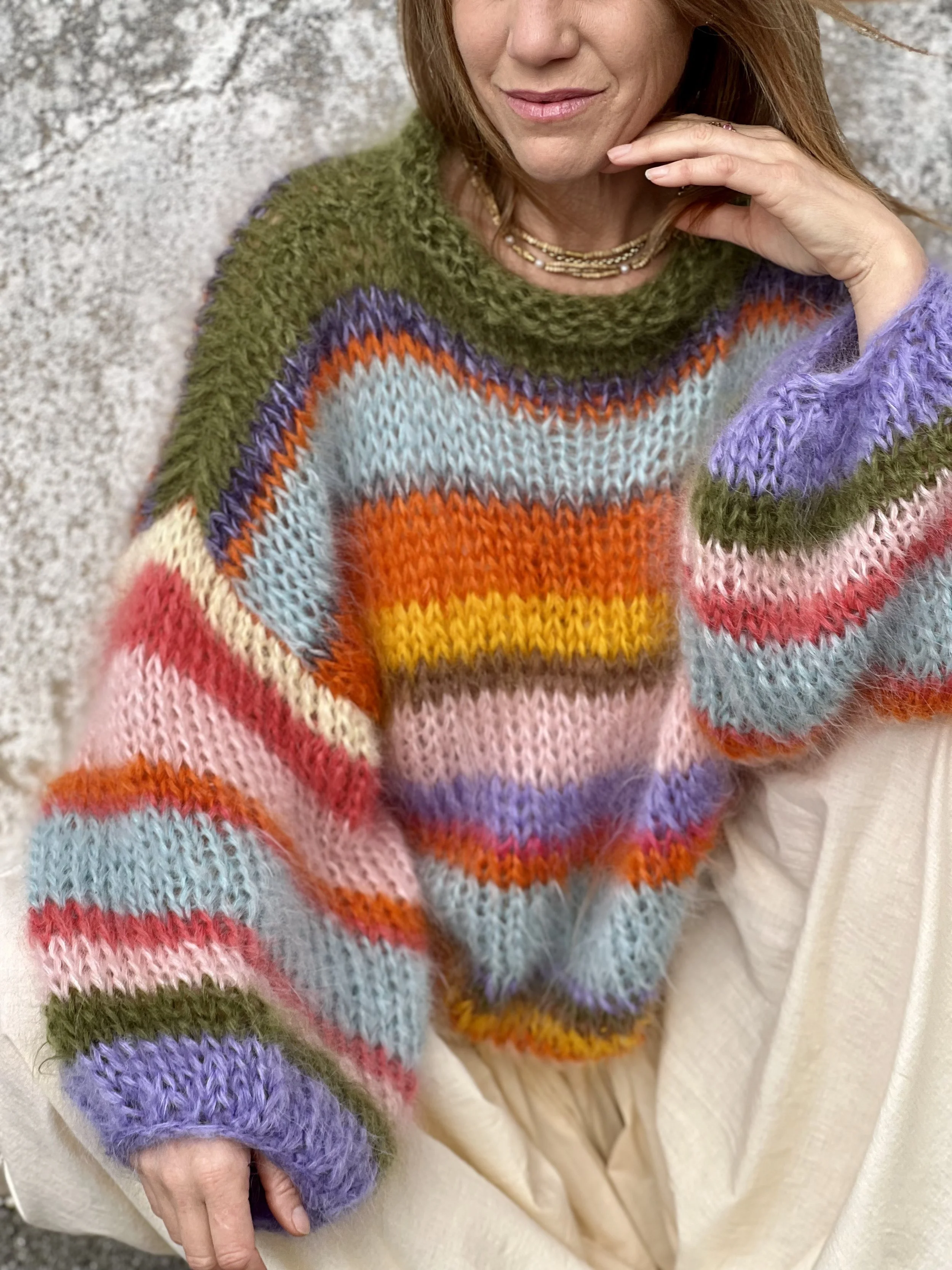 mohair jumper cardigan stripes colorful lavender green orange yellow pink jeya dai portugal dutch design