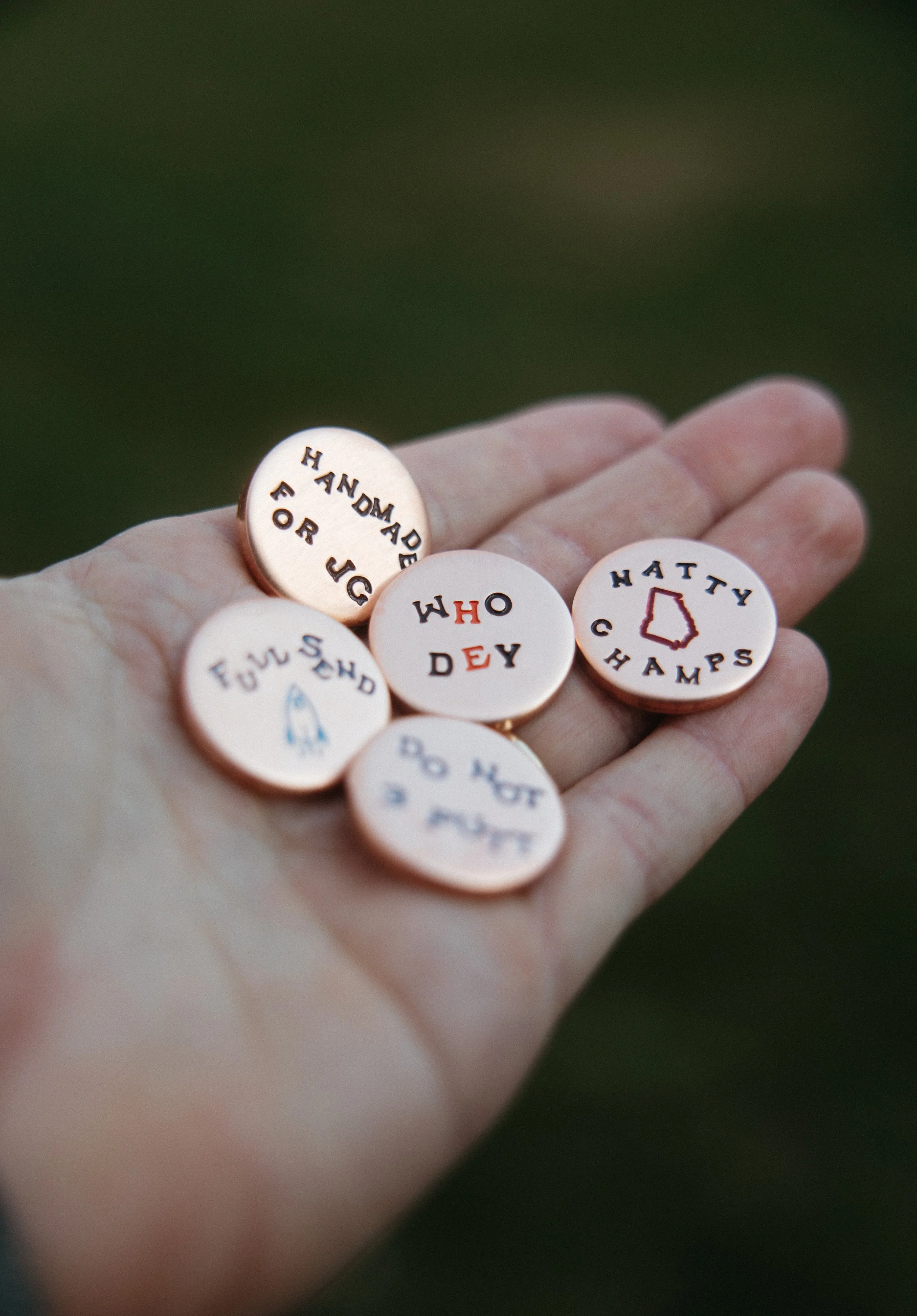 Handmade custom golf ball markers by Willie’s Golf Goods