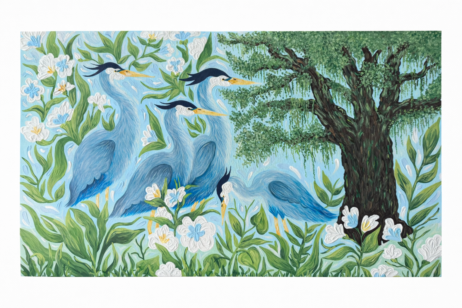 "Where the Herons Gather", January 2026, Commissioned Piece, Acrylic on 30x48 Canvas 