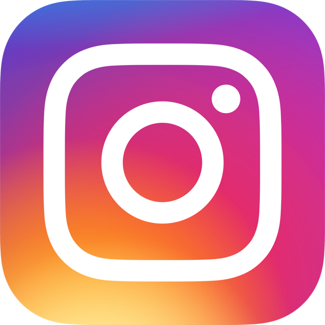 Instagram logo with white camera icon on a colorful gradient background.