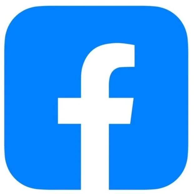 Facebook app icon with a white lowercase 'f' on a blue square background.