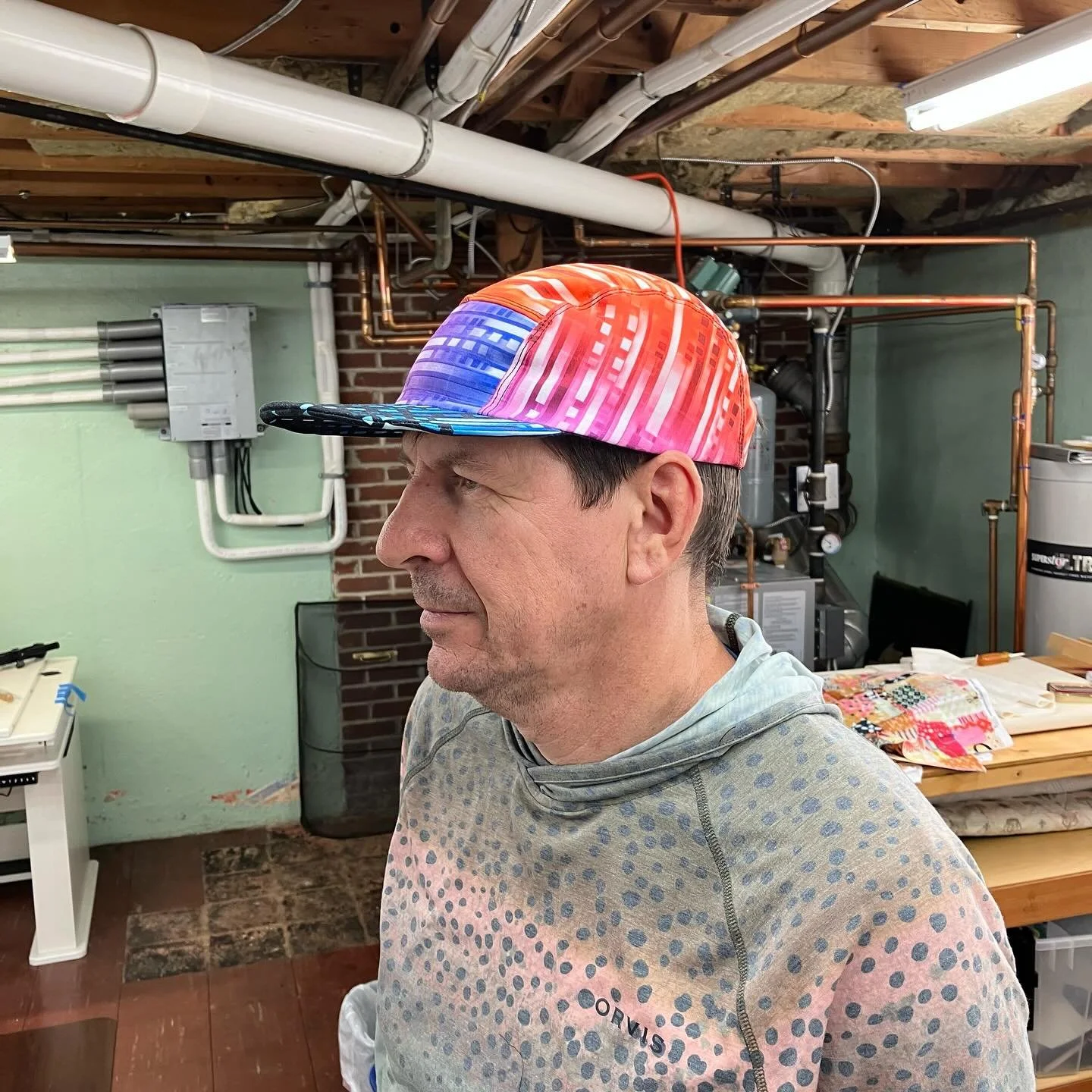 My first hat after taking a class from @ministry_of_culture at @craftstudies.  I feel it turned out nicely especially with the advice/help from @kelleyinvermont  The fabric is called &ldquo;Crack the Code&rdquo; from @hoffmanfabrics 
#homemadehat #cu