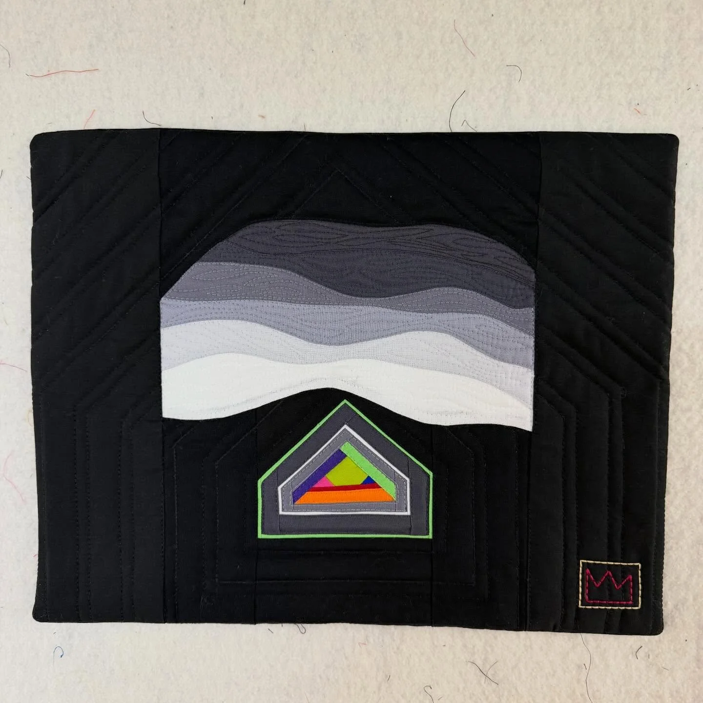 Sanctuary in Shadow
14.75&rdquo; &times; 11.25&rdquo;

I started this top in 2017 and finally finished it recently. Back then it felt like the clouds of pressure were settling in around so many of us. The world felt heavier, a little uncertain, and I