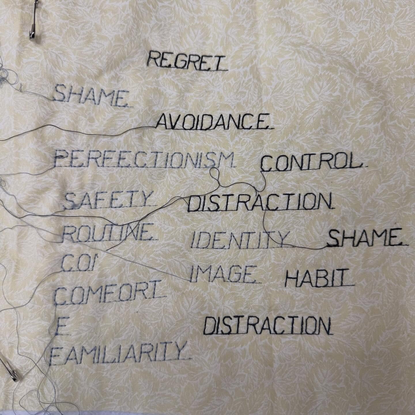 Practice stitches.

Fear, doubt, habit, comfort, identity, distraction.

Powerful on their own, even more so together.

Almost finished.

#quilting #artquilt #modernquilting #process