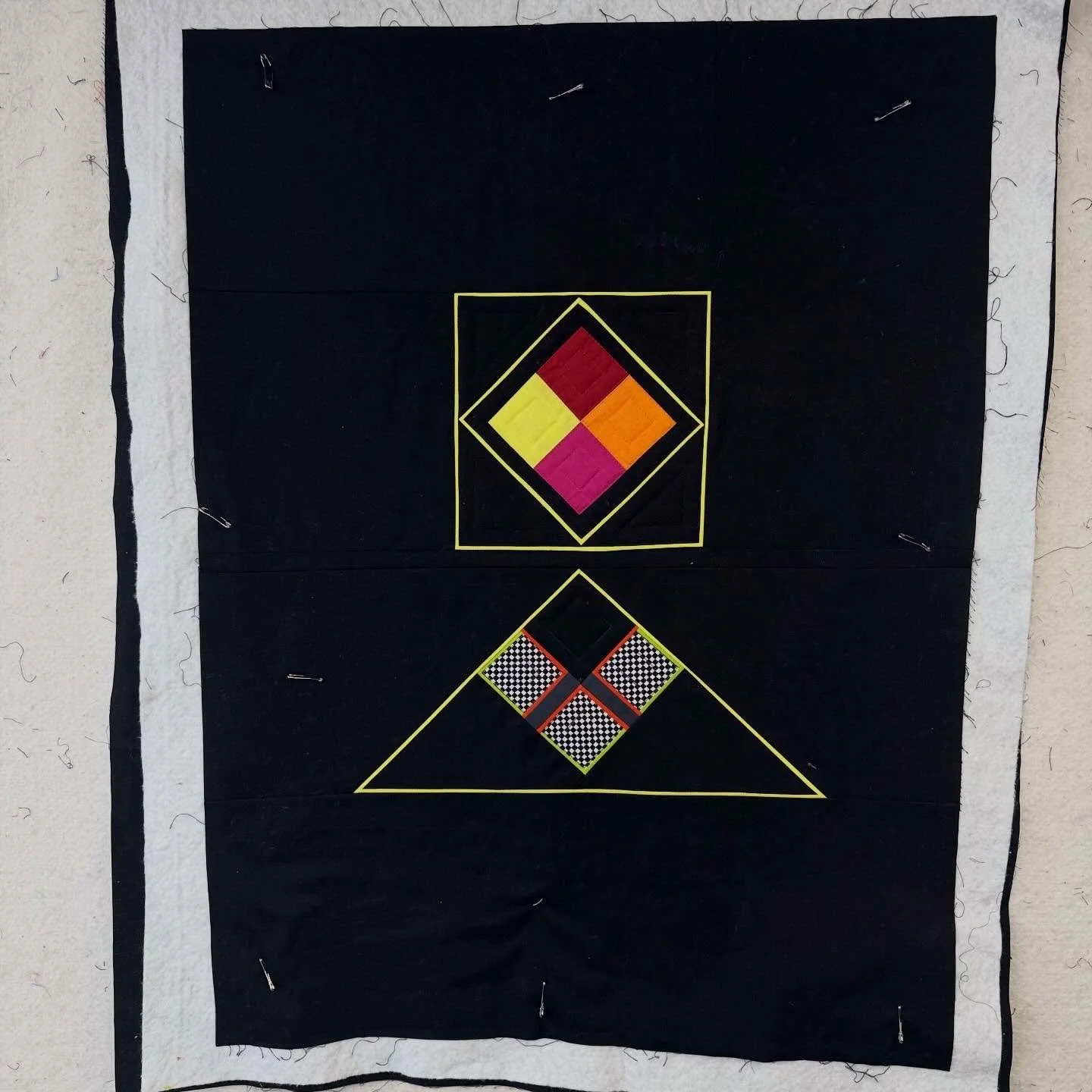 My next quilting project. I made this top back in 2018 and am finally getting around to quilting it. It&rsquo;s roughly 22 x 29 inches, and I&rsquo;m calling it Two Statements. The two forms feel separate, but connected, which is what led me to the t