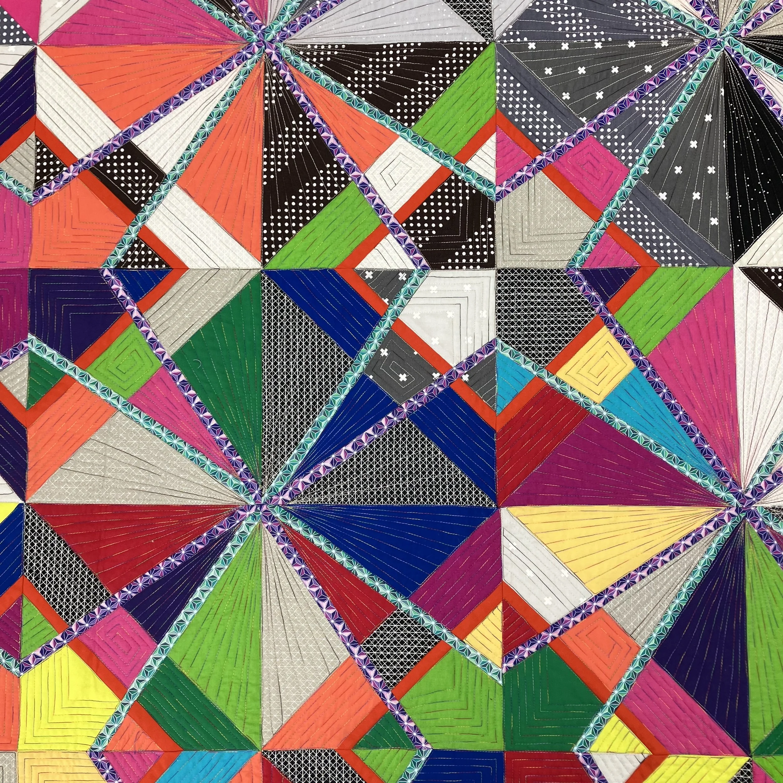Close-up detail of the quilting in Descent into Chaos.