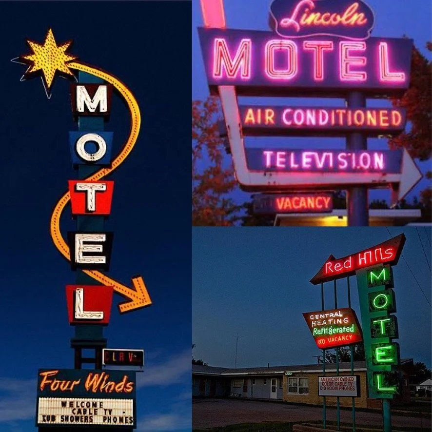 Inspiration image for Bee Sewcial members, reflecting the saturated color, sharp geometry, and luminous glow that define the Motel Neon theme.