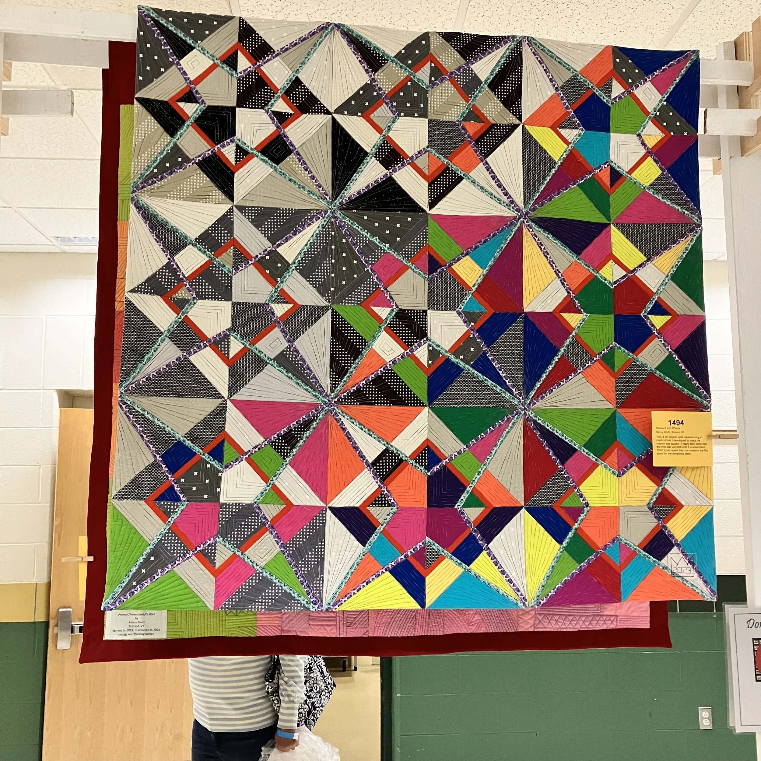 Descent into Chaos hanging at the Bennington Quilt Show, 2024.