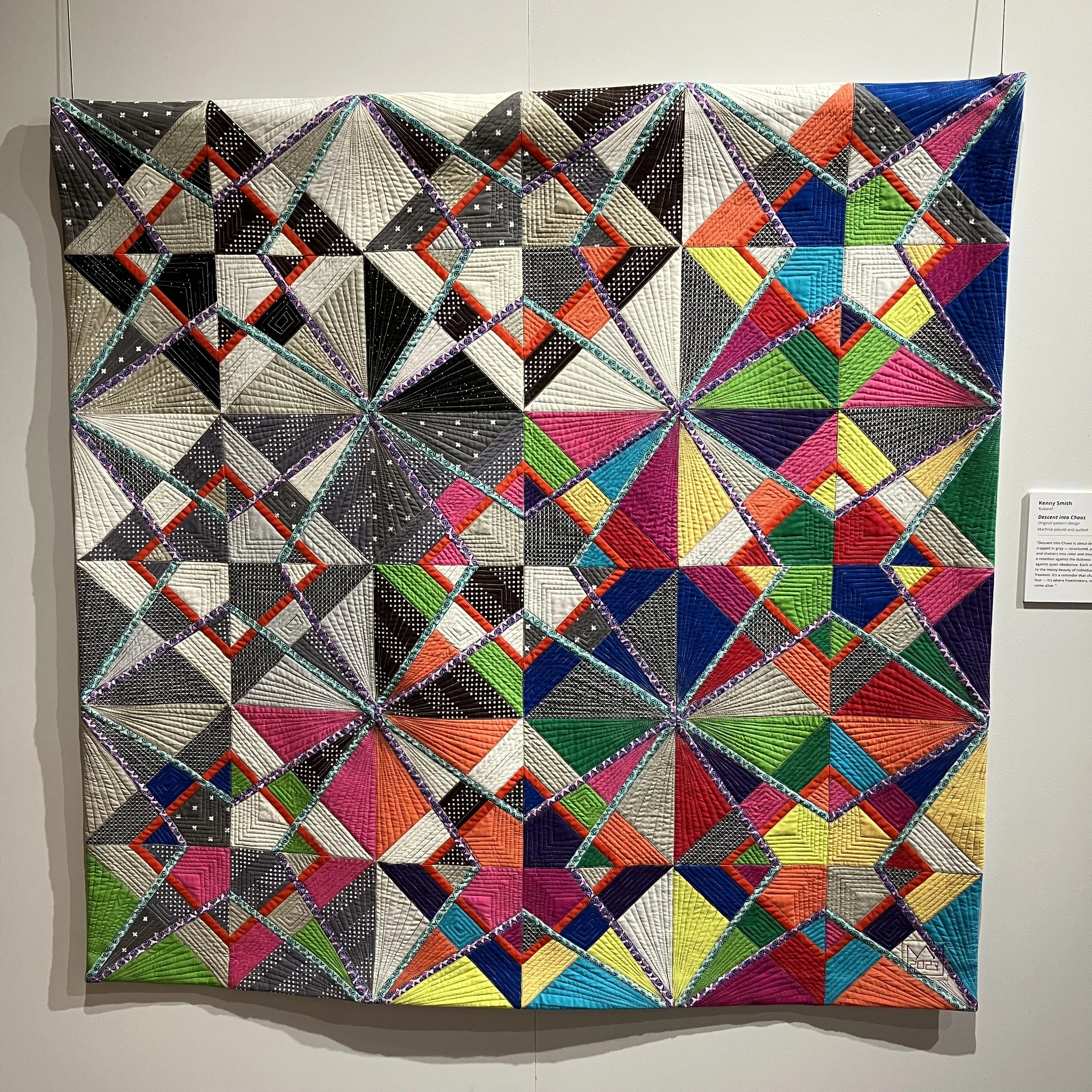 Descent into Chaos on display at Billings Farm & Museum as part of the 2025 Vermont Quilt Sampler exhibition.