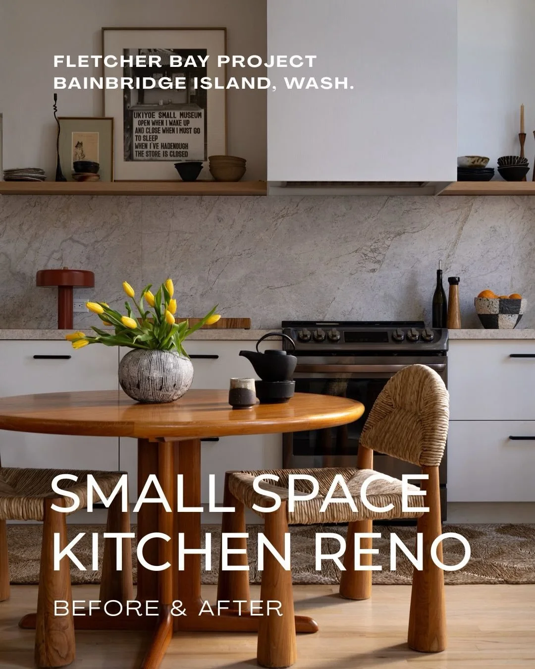BEFORE + AFTER: FLETCHER BAY PROJECT 

This small space kitchen transformation shines in natural simplicity, honest materials, and improved lifestyle functionality. 

Originally an awkward u-shape, I reimagined a galley layout that allowed this kitch