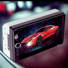 A smartphone with a colorful display of a red sports car.