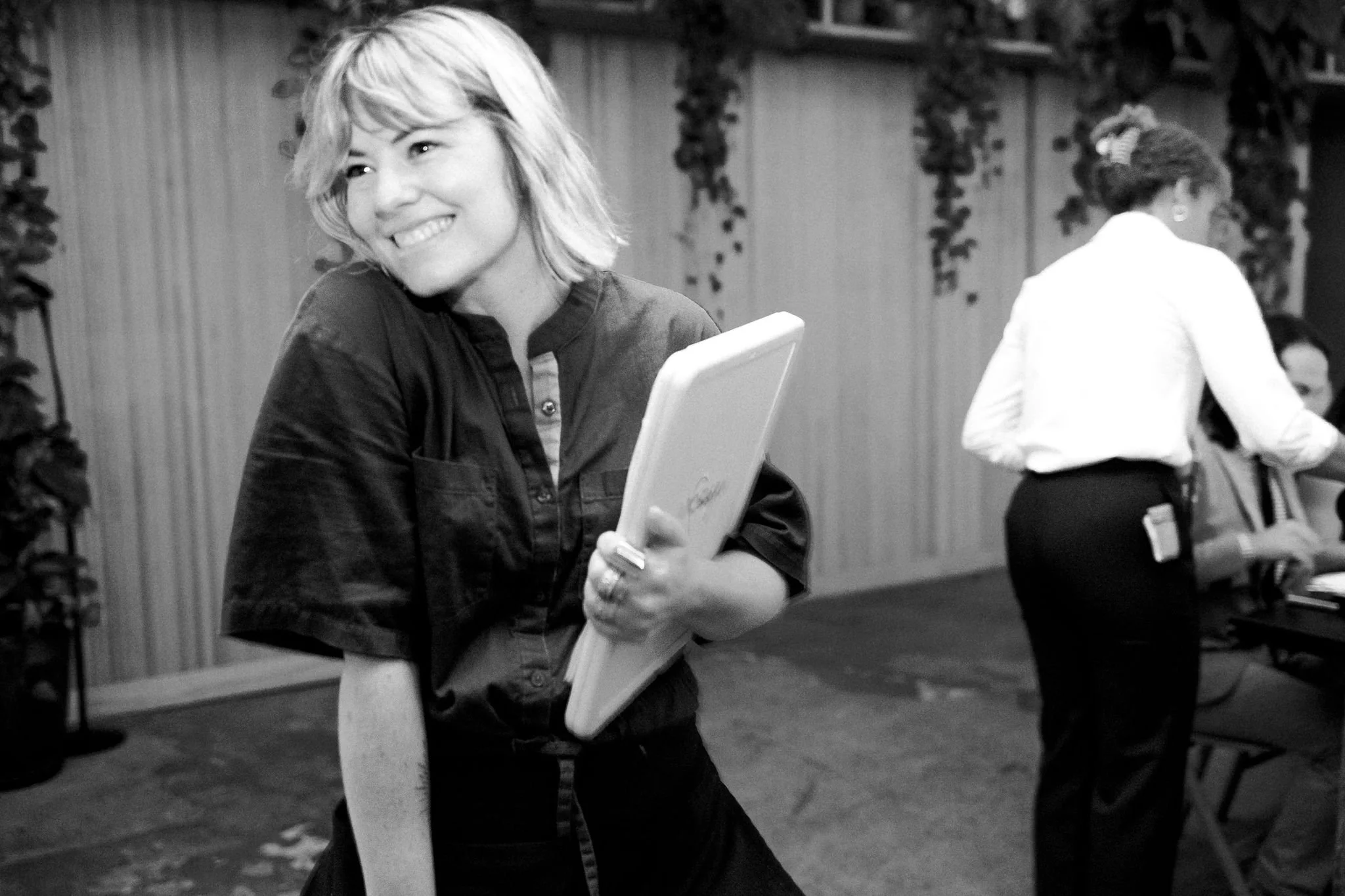 event coordinator amy shack egan with clipboard