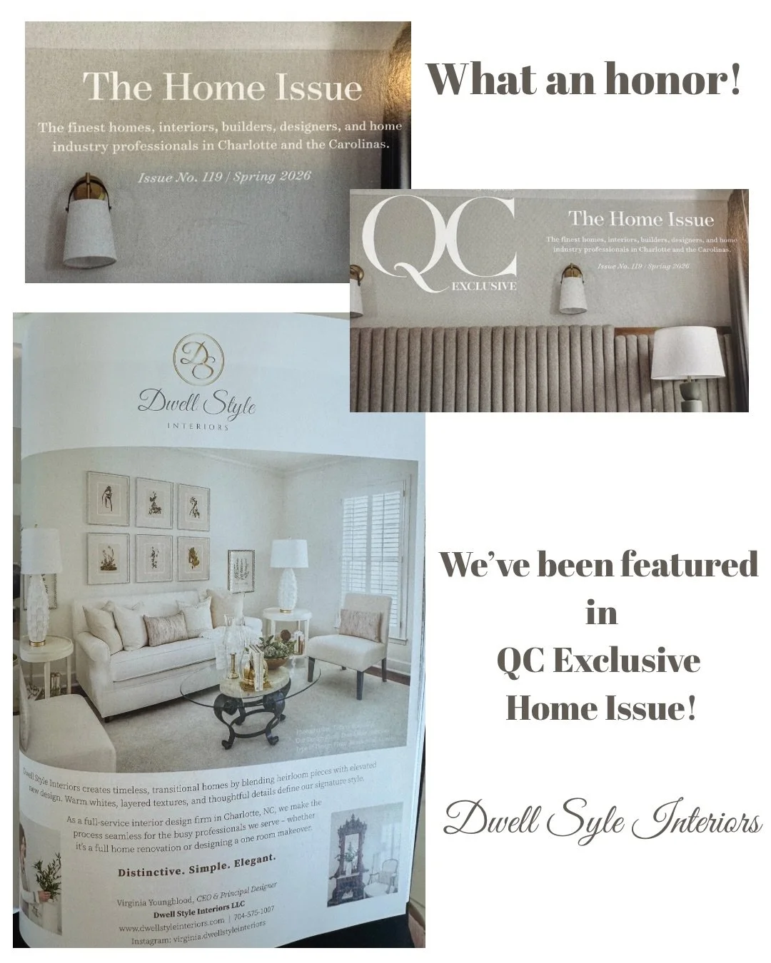 We&rsquo;ve been featured in QC Exclusive @qcexclusive  in their Spring Home Edition!

#qcexclusivemagazine #dwellstyleinteriors #luxuryhomes #charlottencbusiness #cltdesigners