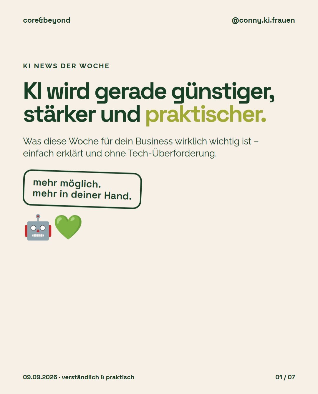 KI wird gerade g&uuml;nstiger, st&auml;rker und praktischer. Aber bitte nicht unkritischer. 💚

Es gibt eine Entwicklung, die f&uuml;r viele Unternehmerinnen besonders spannend ist: Claude Fable 5.1 ist da.

Anthropic positioniert das neue Modell f&u