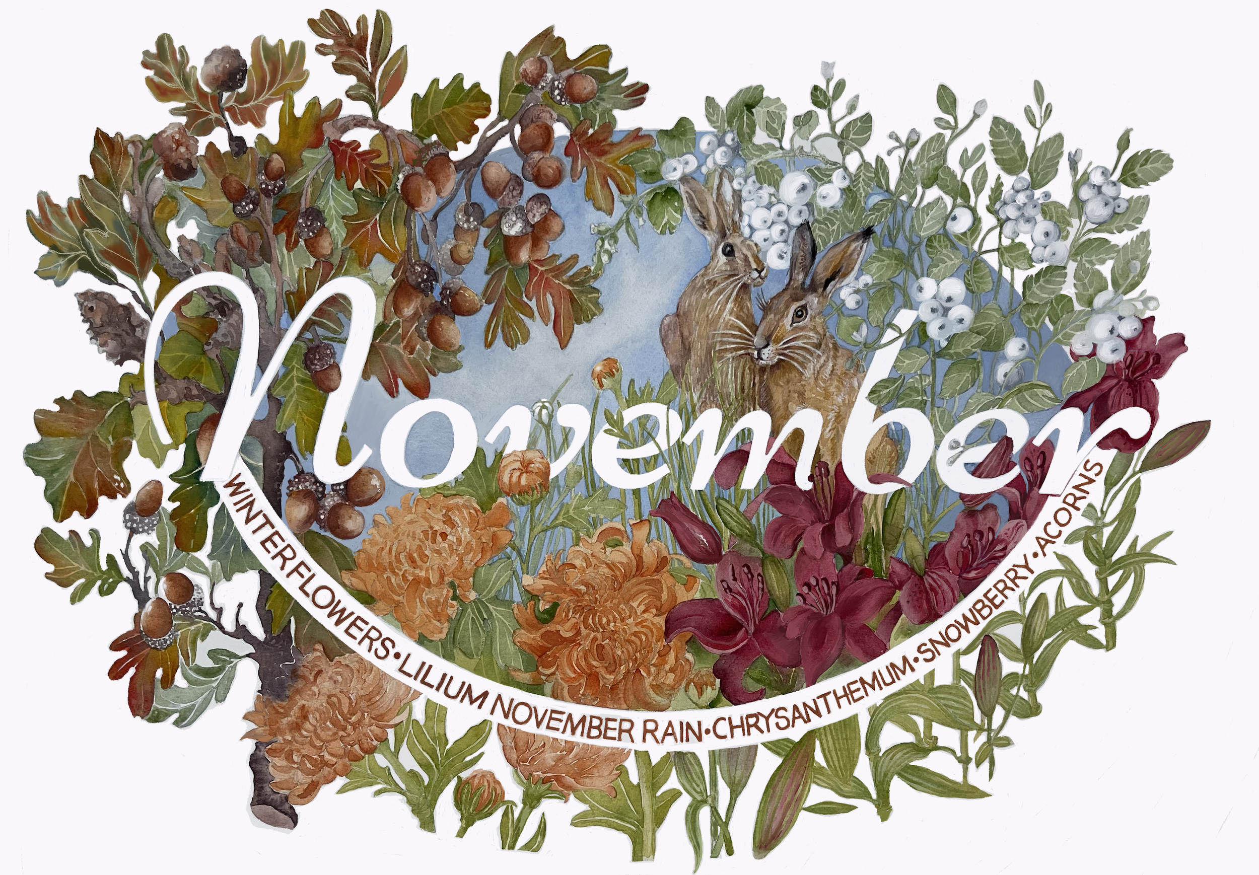 November in Bloom 2024 ~ 24in x 18in watercolour on paper. 