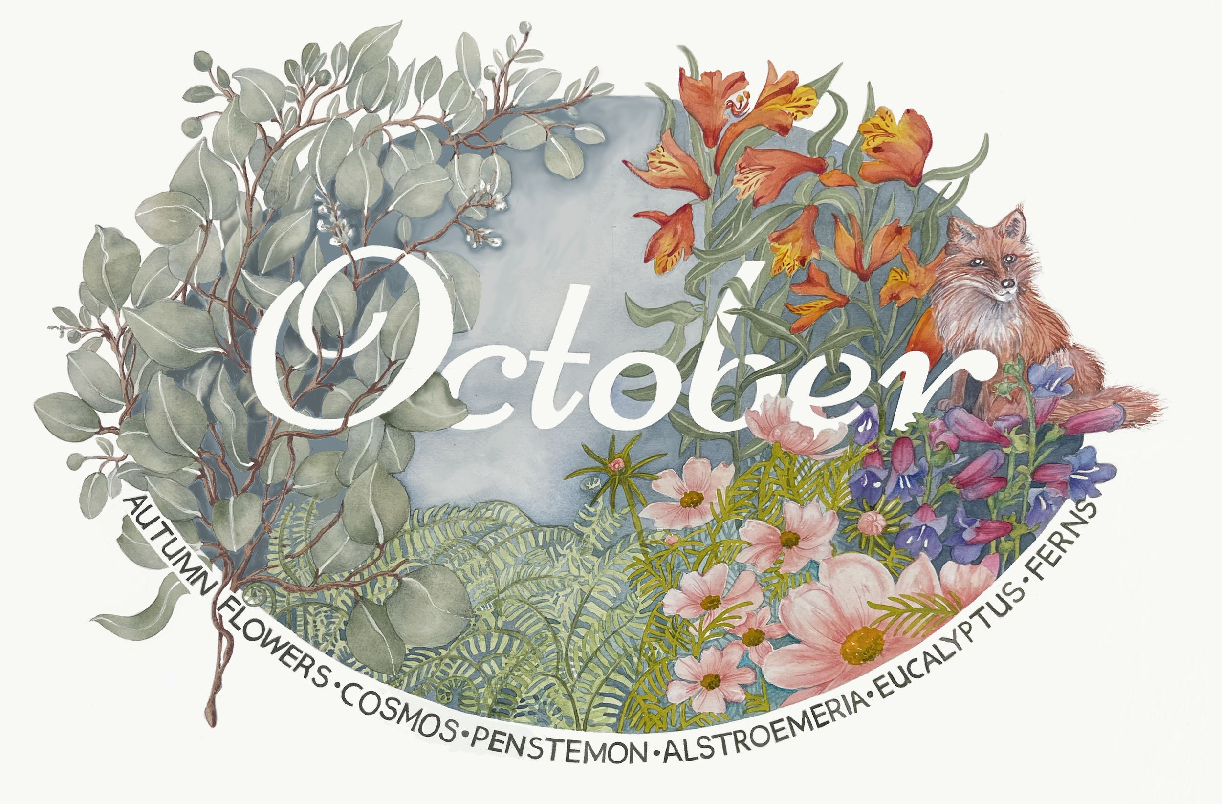 October in Bloom 2024 ~ 24in x 18in watercolour on paper. 