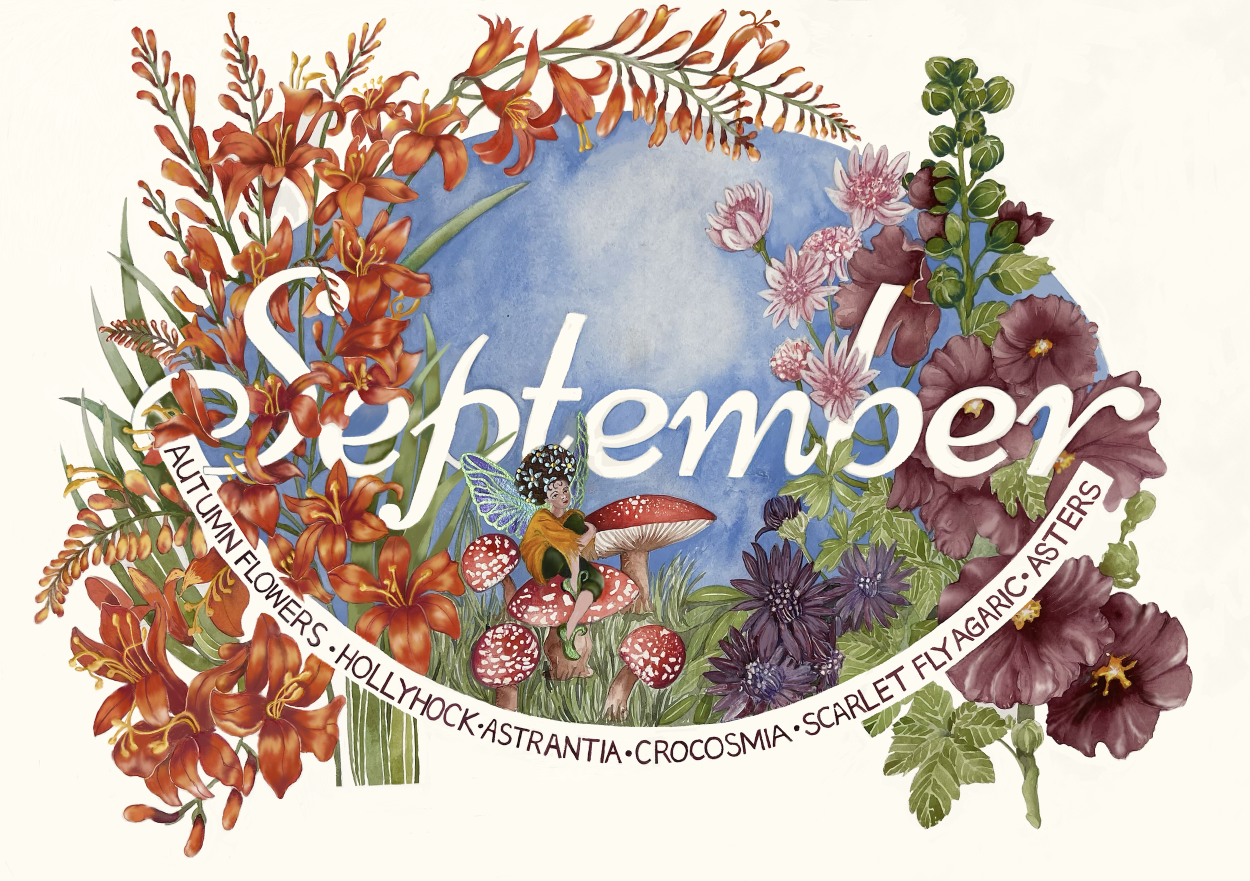 September in Bloom 2024 ~ 24in x 18in watercolour on paper. 