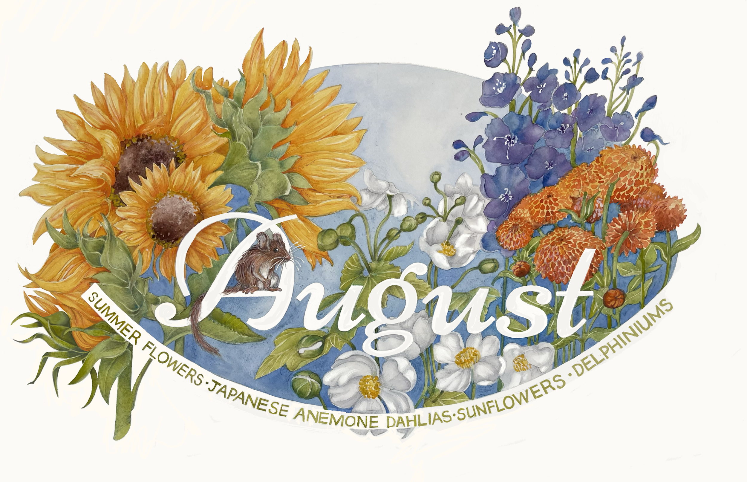 August in Bloom 2024 ~ 24in x 18in watercolour on paper. 