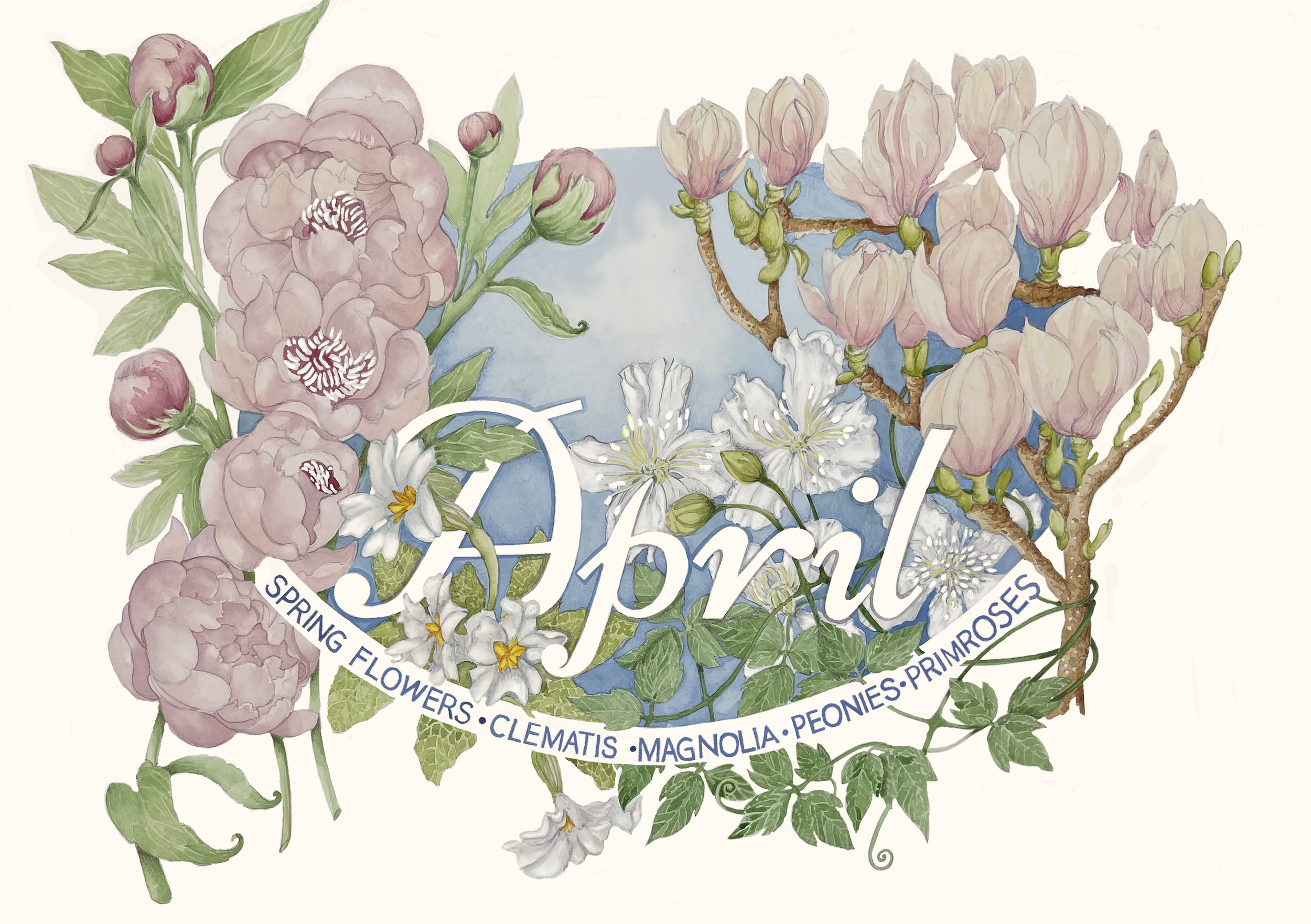 April in Bloom 2024 ~ 24in x 18in watercolour on paper. 