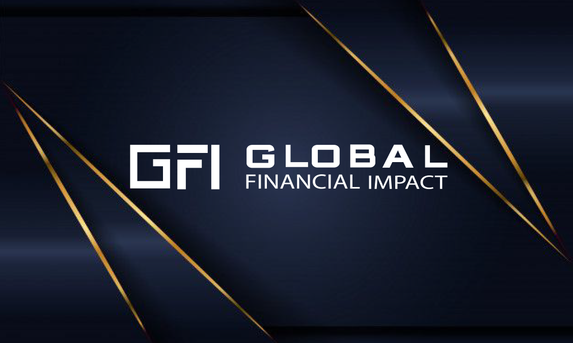 Logo and branding for GFI Global Financial Impact with a dark background and gold diagonal lines.