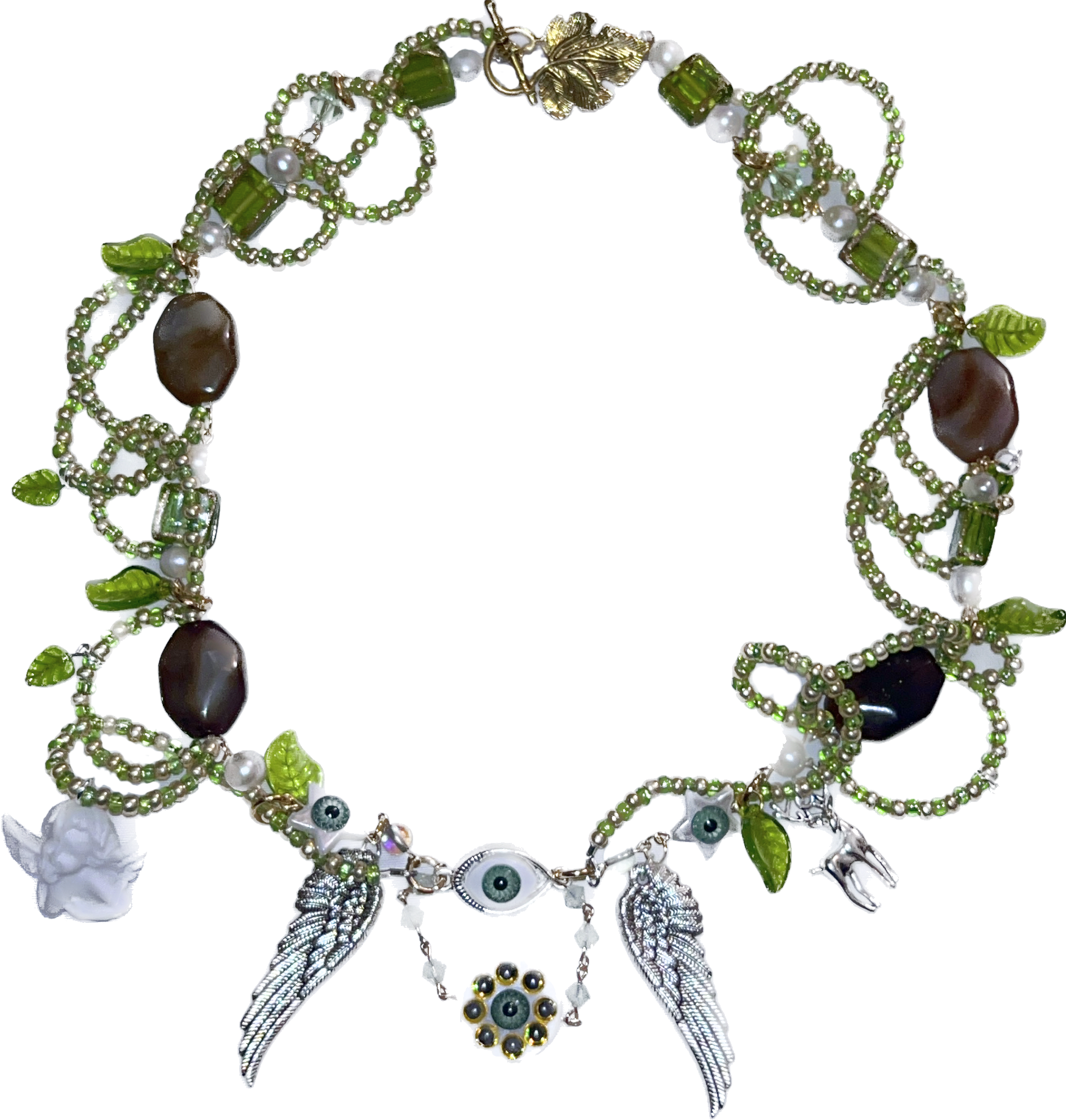 A custom swirly style necklace made by Pseudocoelomate in 2023.