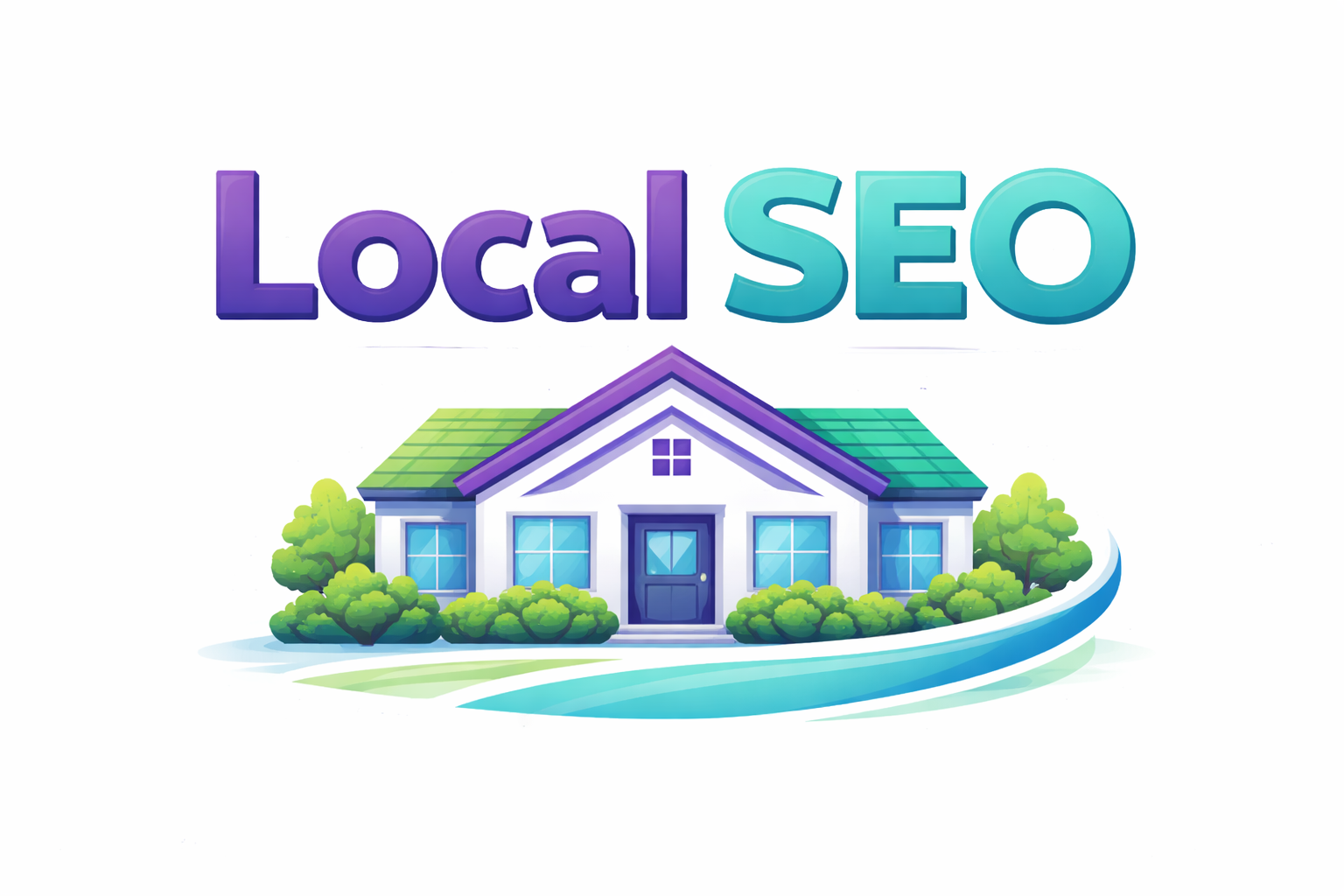 Illustration of a house with the words Local SEO above it, symbolizing location-based search optimization and visibility for small businesses with physical locations.